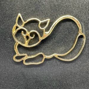 Vintage, gold plated, cat kitten, brooch 2 1/2 inch